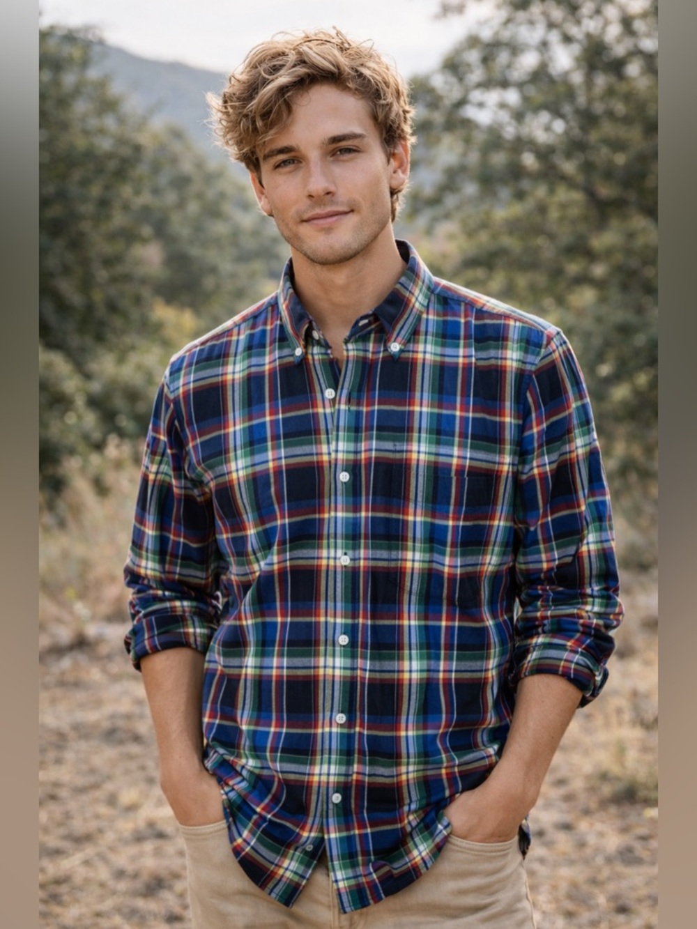 J. McLaughlin Trim Fit Button Shirt Plaid Flannel Men’s M Colorful Career Casual